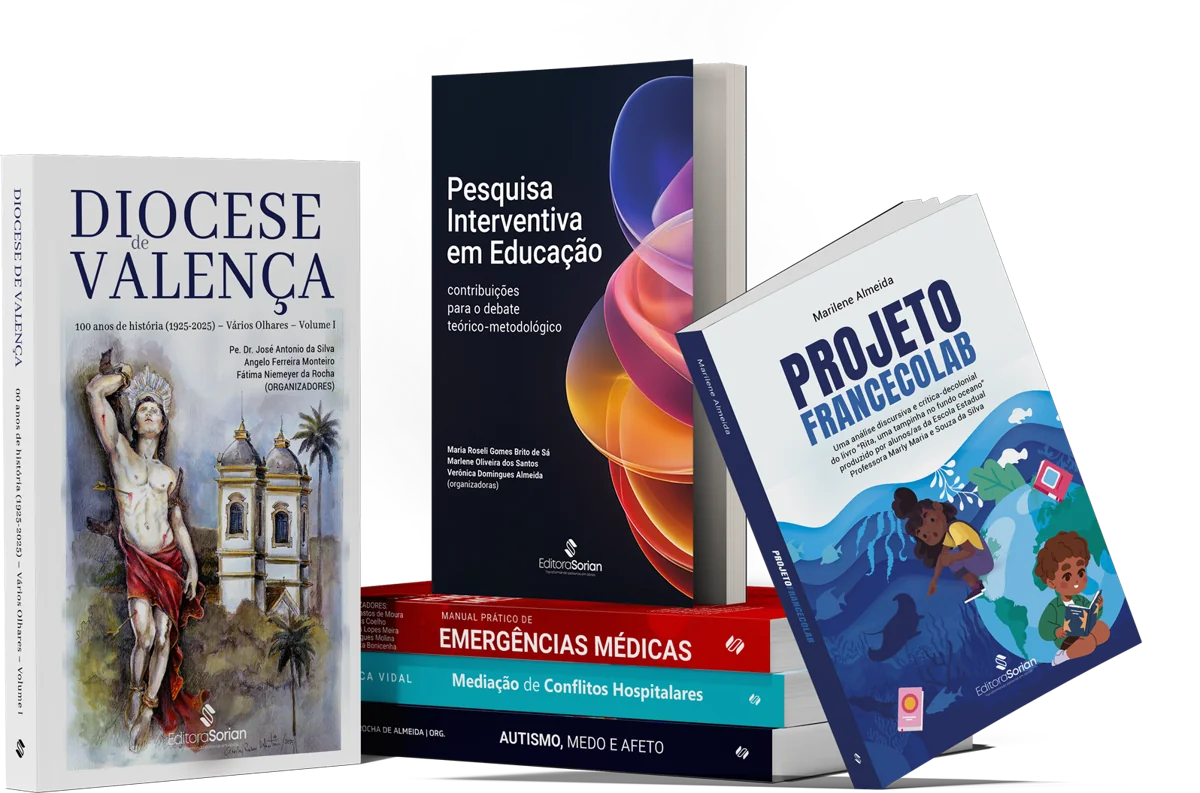 Livros publicados pela Editora Sorian: Diocese de Valença, Pesquisa Interventiva em Educação, Projeto Francecolab e outros